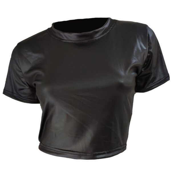 a black faux leather crop top shirt 
