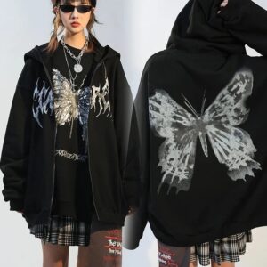grunge black hoodie with butterfly design 