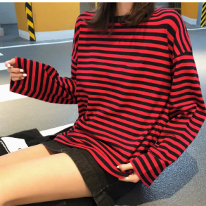 a black and red striped shirt